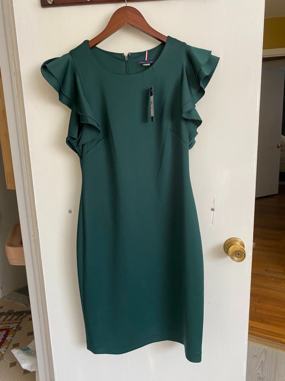 Tommy Hilfiger Green Ruffle Sleeve Scuba Sheath Dress - Size 10 - NWT